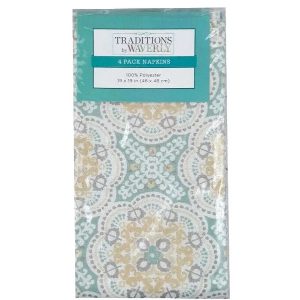Waverly Astrid Medallion Fabric Napkins Set of 4 Green Gold 19x19 Spring Summer